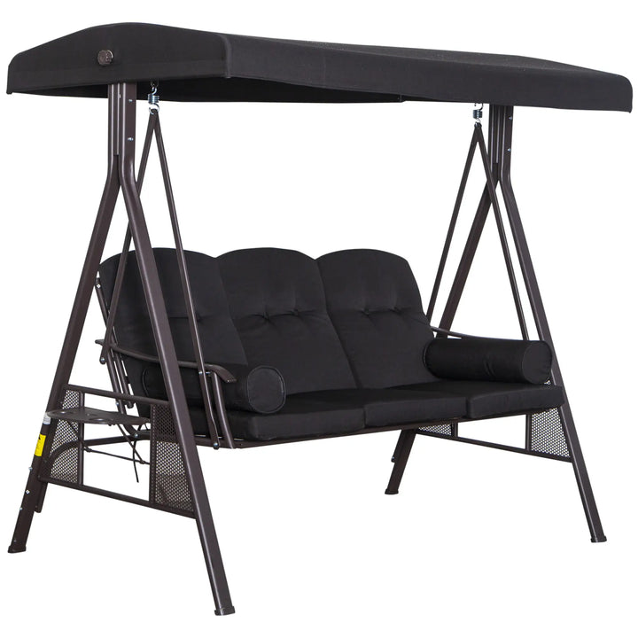 Outsunny 3-Sitzer Hollywoodschaukel mit Sonnendach & Kissen – Schwarz