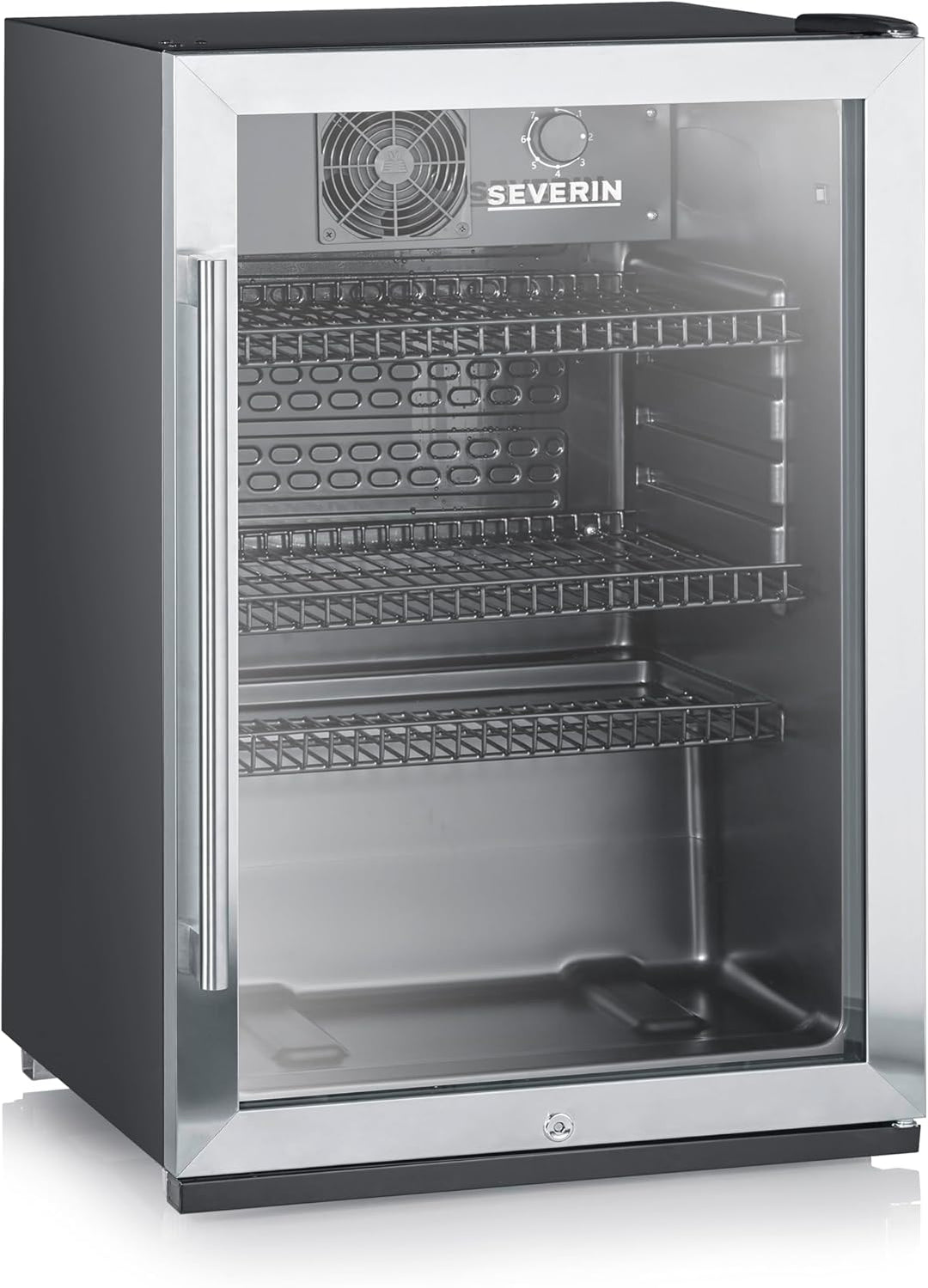 SEVERIN Flaschenkühlschrank, mit integriertem Schloss und integrierter LED-Beleuchtung, 118 L Nutzinhalt, schwarz/silber, FSK 8840