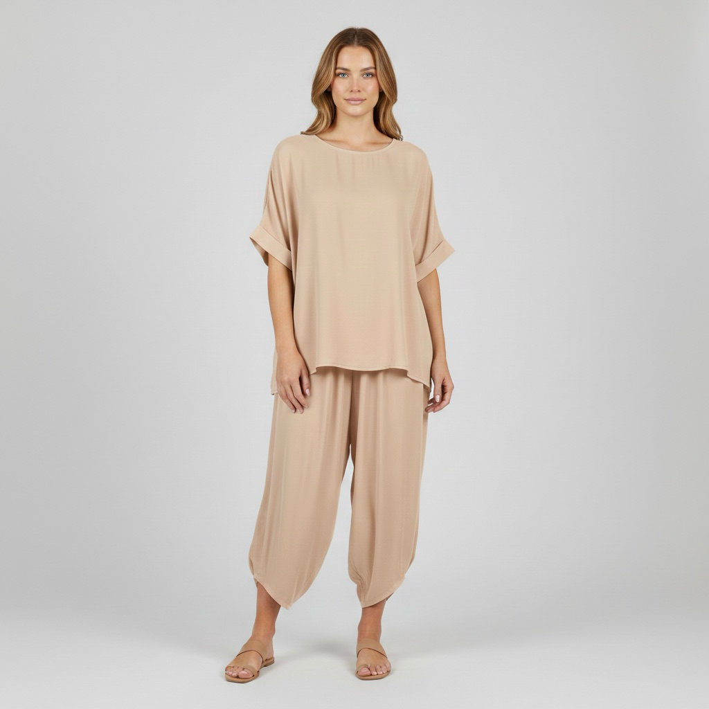 Pohodlná dvoudílná souprava pro ženy, top a volné kalhoty