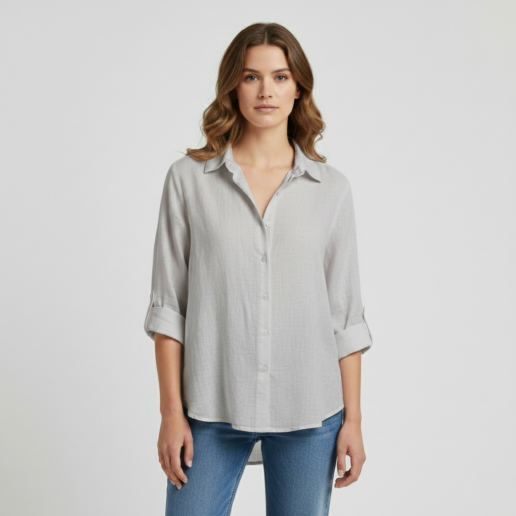 Camicia da donna a taglio comodo con bottoni per tutti i giorni