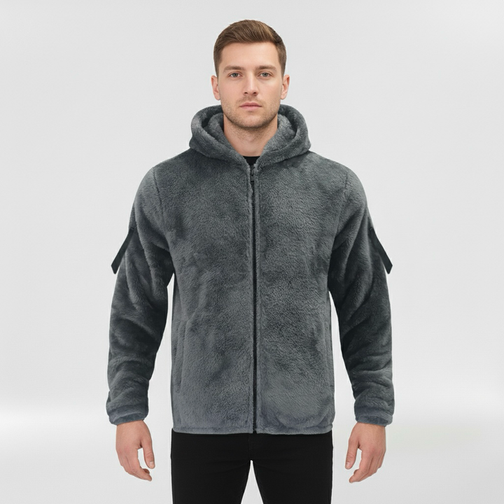 Kurtka z polaru z kapturem i zamkiem błyskawicznym dla mężczyzn na zimę