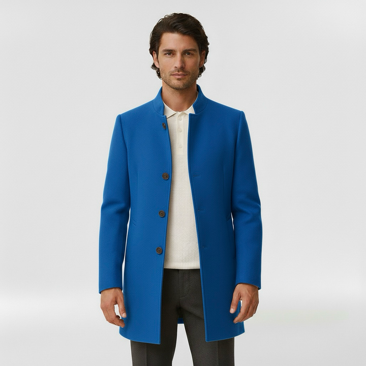 Men's coat with single front button fastening for winter