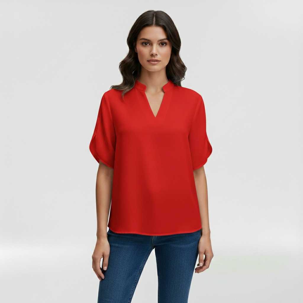 Camicia da donna con scollo a V e manica corta per uso quotidiano