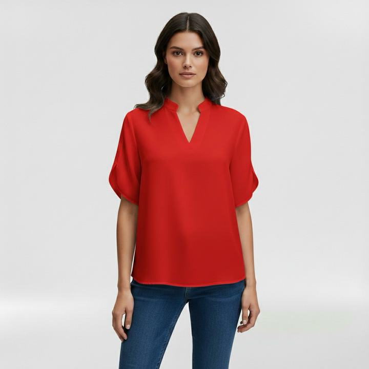 Camicia da donna con scollo a V e manica corta per uso quotidiano