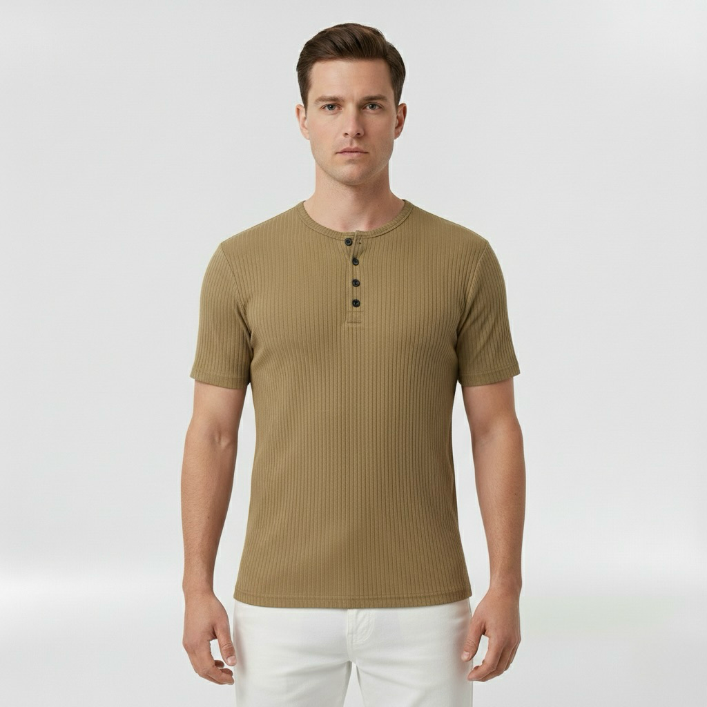 Κοντομάνικη μπλούζα Henley για άντρες με κουμπιά