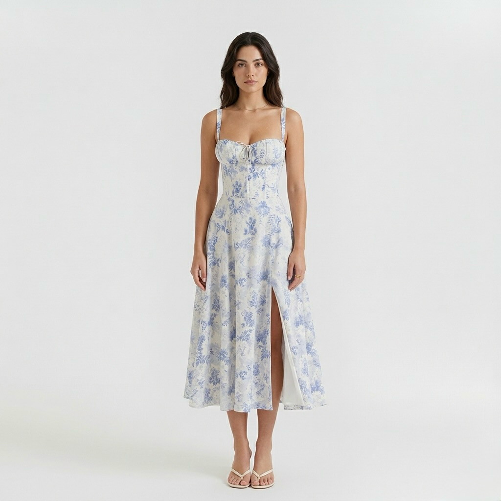 Vestido midi de tirantes con abertura lateral para mujer