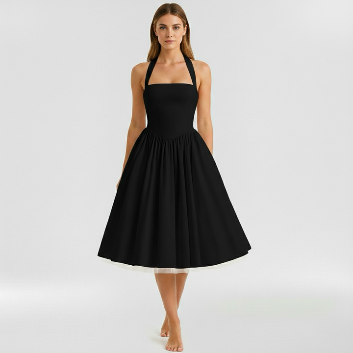 Abito midi da donna senza maniche e svasato per eventi