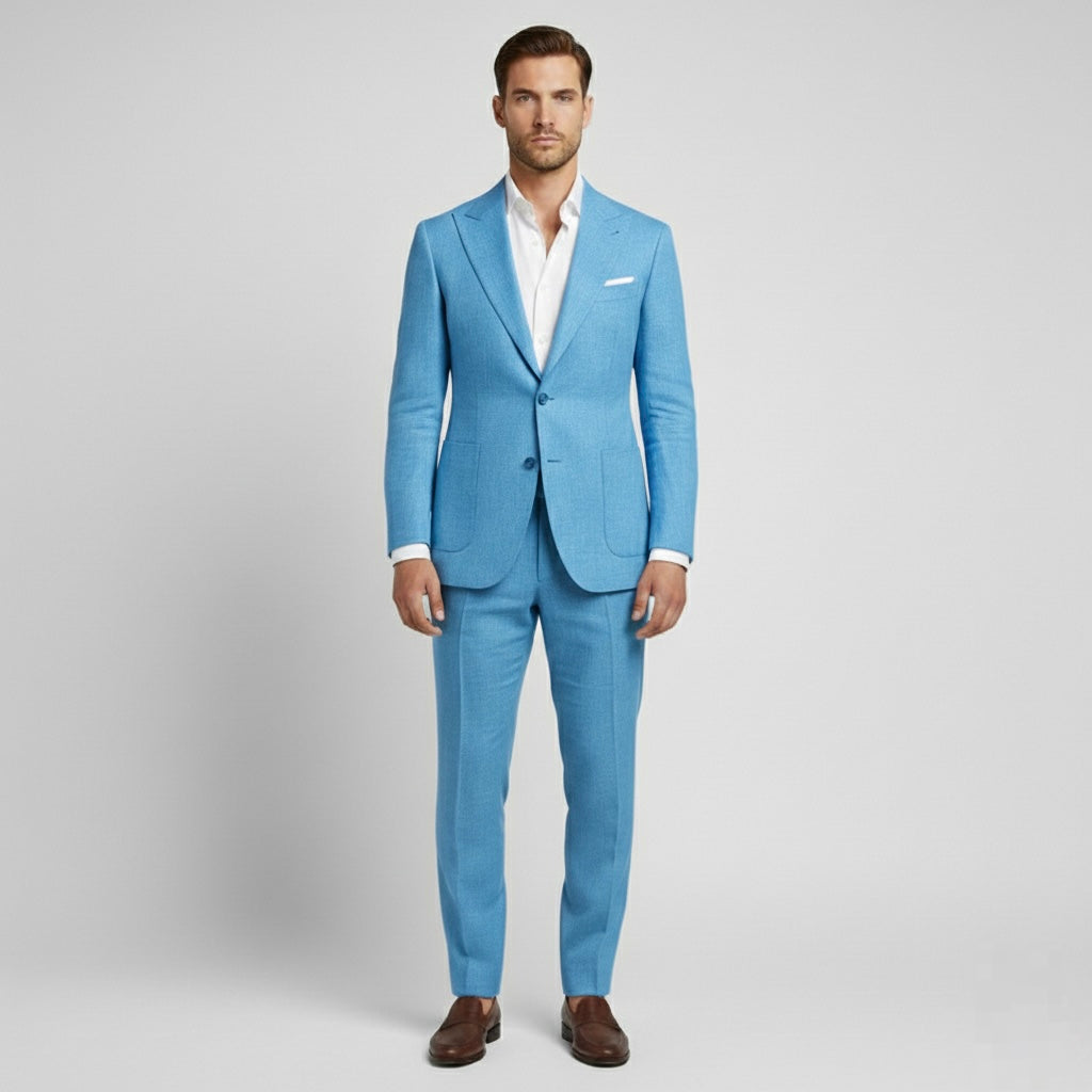 Costume en lin 2 pièces pour homme avec veste croisée pour mariages