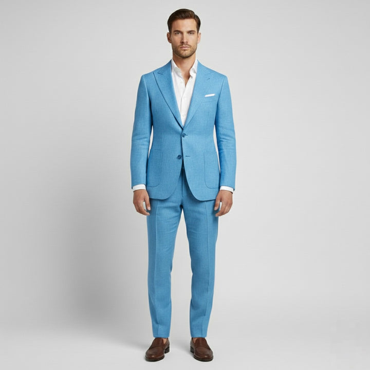 Costume en lin 2 pièces pour homme avec veste croisée pour mariages