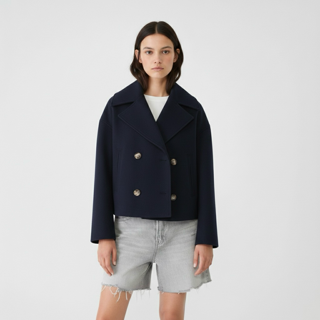 Cappotto lungo da donna con doppia abbottonatura frontale per l'inverno