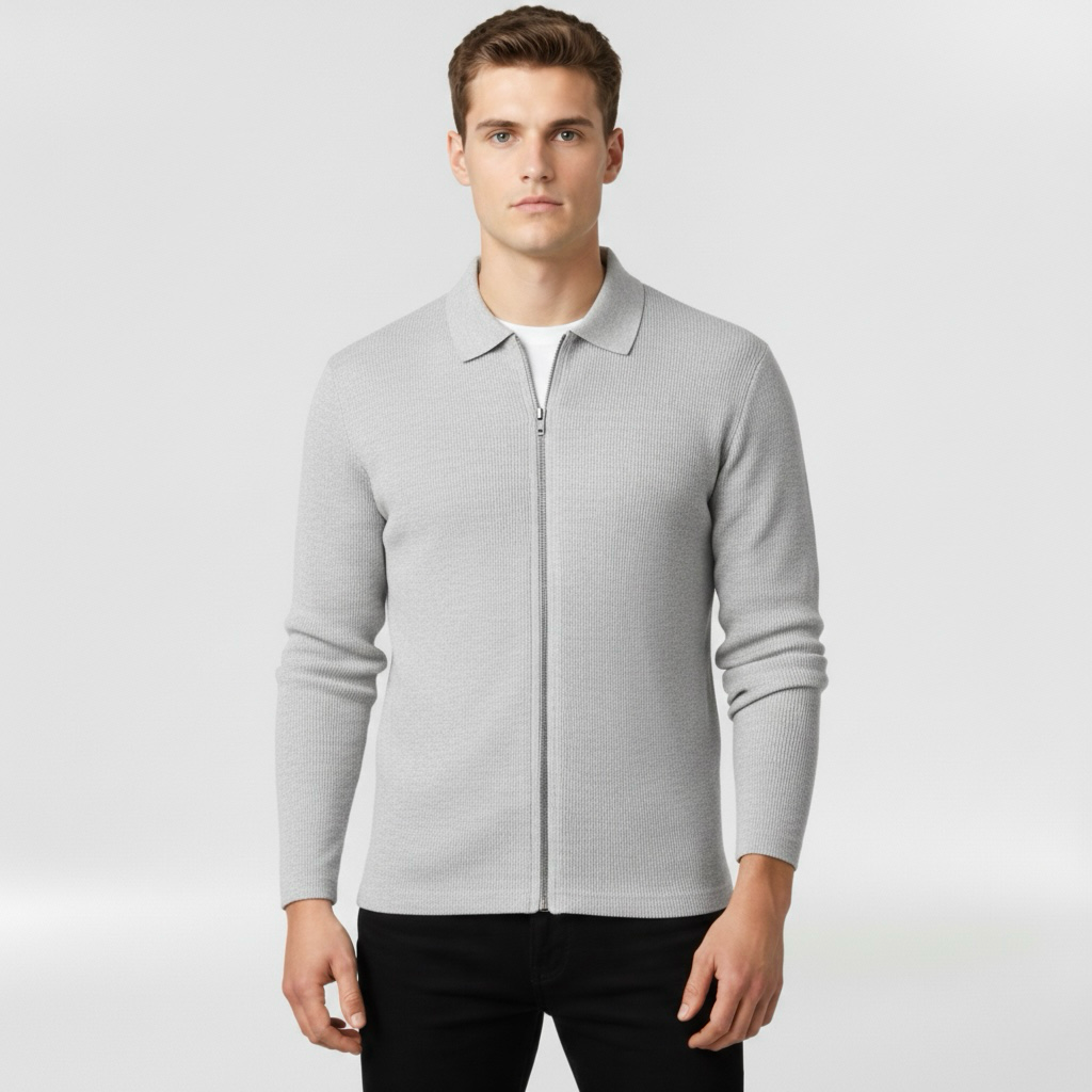 Pánský svetr na zip s vysokým límcem pro každodenní vrstvení