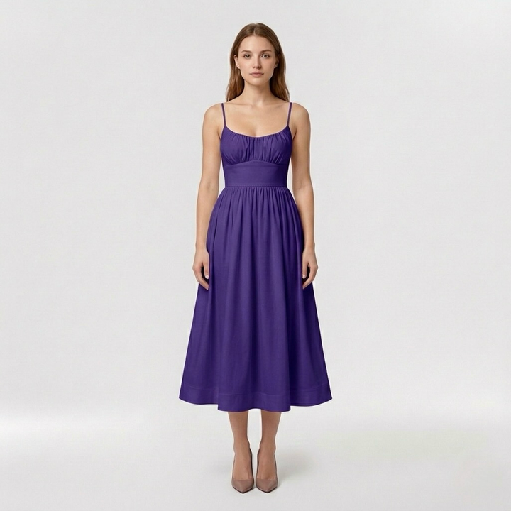 Robe midi sans manches pour femme avec fines bretelles