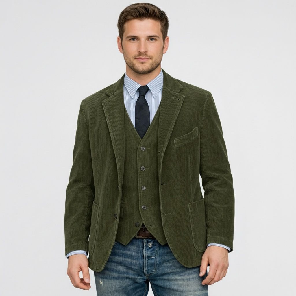 Sacou bărbați din catifea cu rever și nasturi