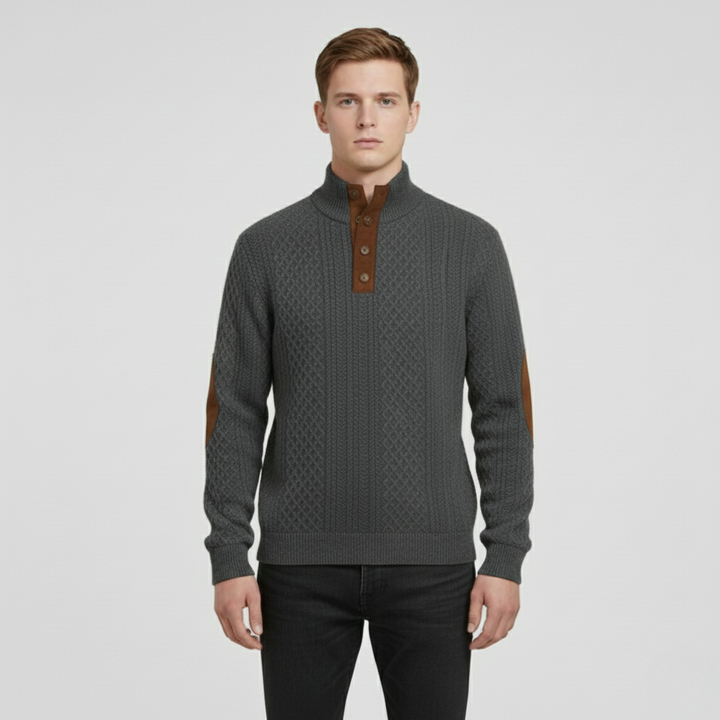 Maglione a maglia con mezza cerniera da uomo con toppe sui gomiti