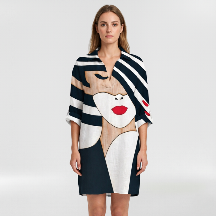 Vestido camisero estampado con mangas largas para mujer