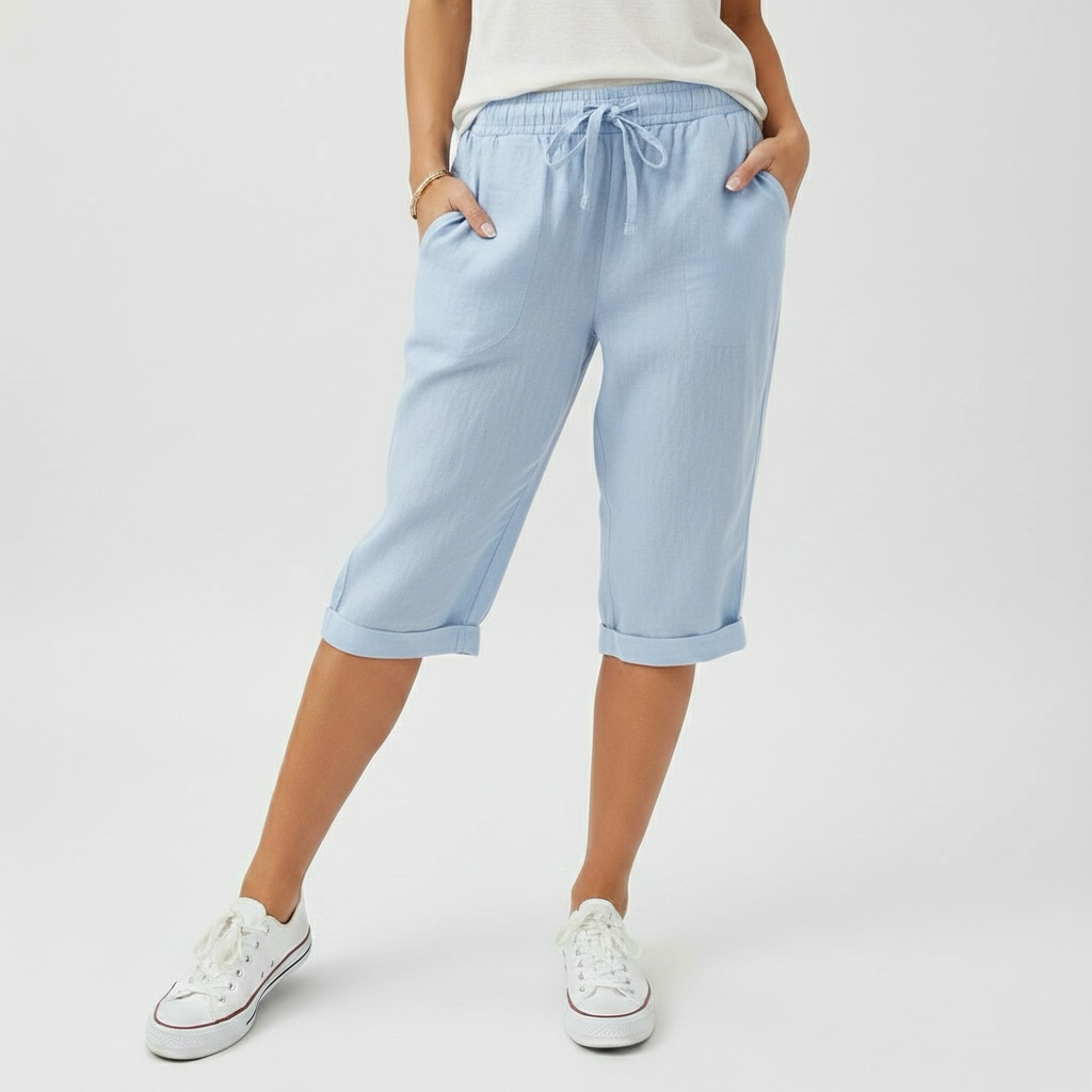 Pantaloncini informali al ginocchio con cordoncino da donna