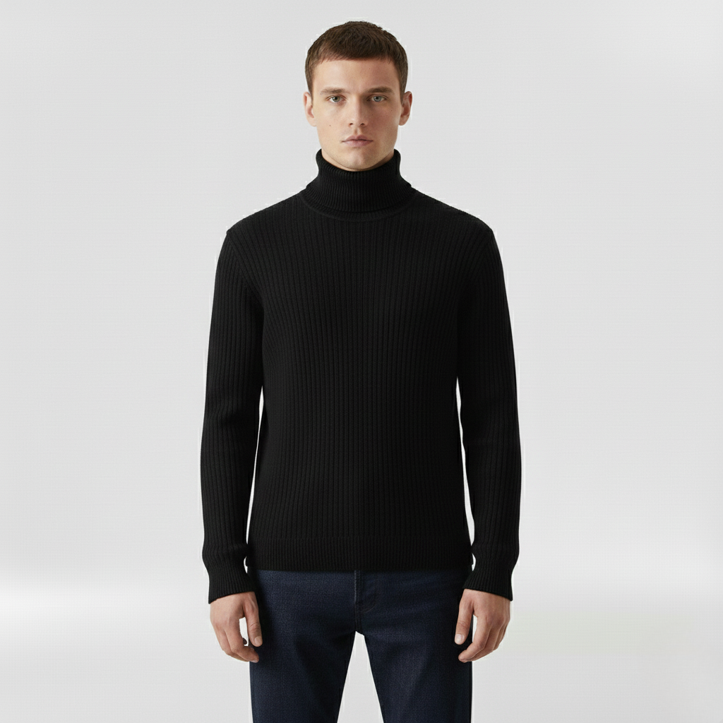 Gerippter Rollkragenpullover für Herren für Herbst und Winter im Alltag