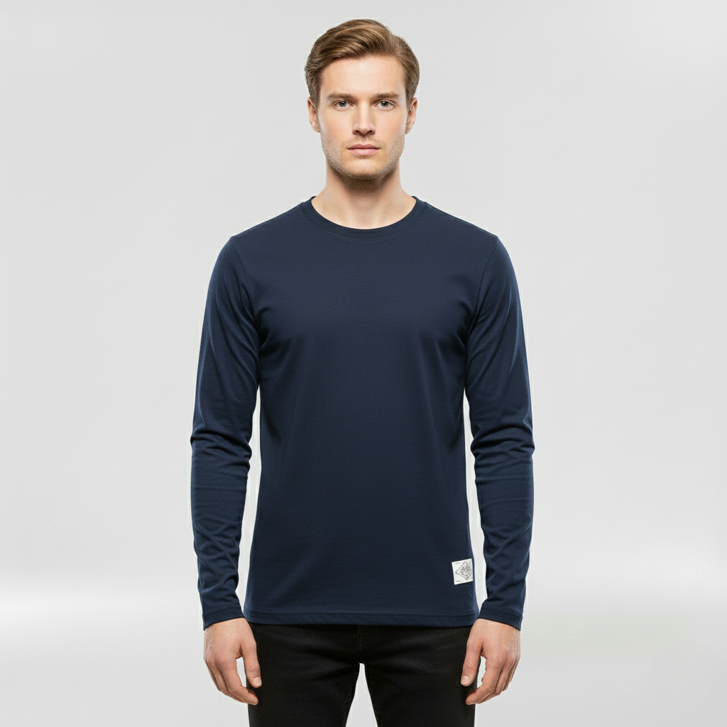 Męska koszulka z długim rękawem i okrągłym dekoltem na co dzień i do warstwowania
