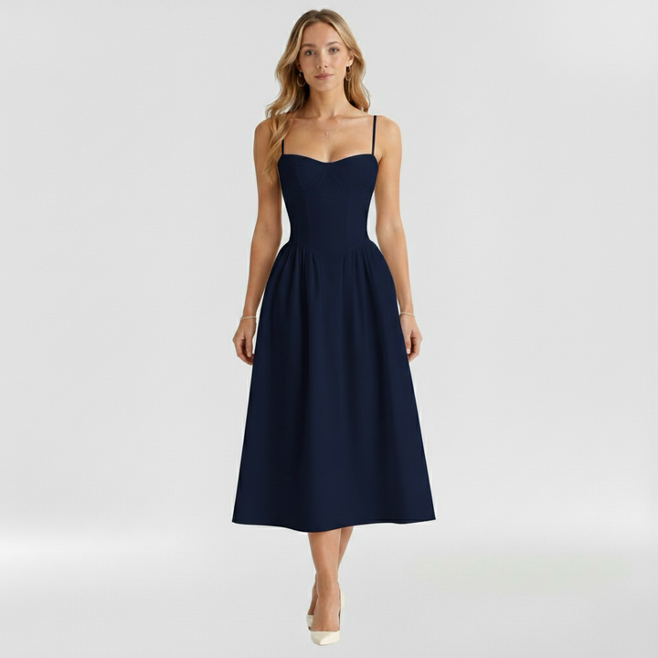 Vestito midi da donna con corpetto a corsetto a stampa floreale