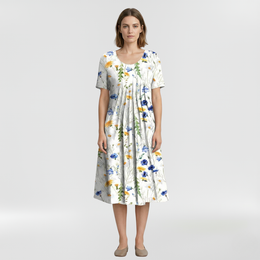 Vestido midi floral de manga corta para mujer diario