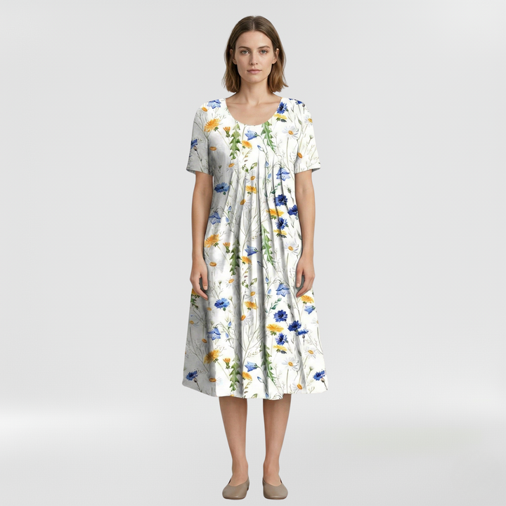 Vestido midi floral de manga corta para mujer diario