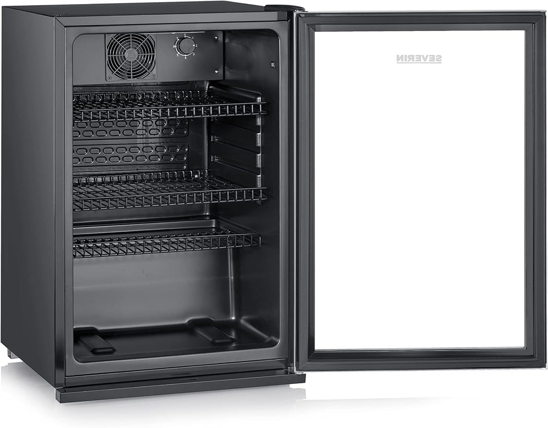 SEVERIN Flaschenkühlschrank, mit integriertem Schloss und integrierter LED-Beleuchtung, 118 L Nutzinhalt, schwarz/silber, FSK 8840
