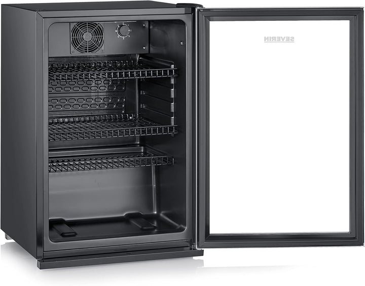 SEVERIN Flaschenkühlschrank, mit integriertem Schloss und integrierter LED-Beleuchtung, 118 L Nutzinhalt, schwarz/silber, FSK 8840
