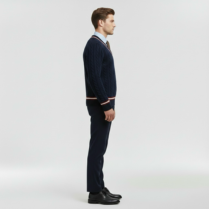 Strickpullover mit V-Ausschnitt für Herren mit kontrastierendem Rand