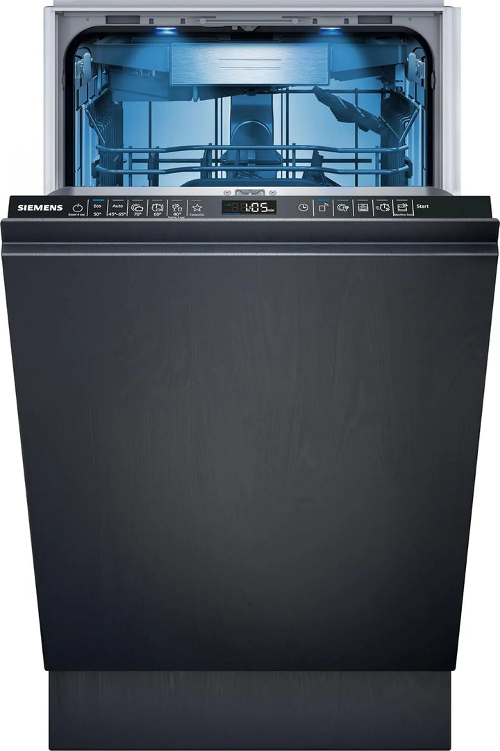 Siemens SR65YX08ME, iQ500 Smarter Geschirrspüler Vollintegriert, 45 cm breit, Besteckschublade, Zeolith, extra leise, aquaStop, automatische Türöffnung nach Programmende, varioSpeed, Innenbeleuchtung