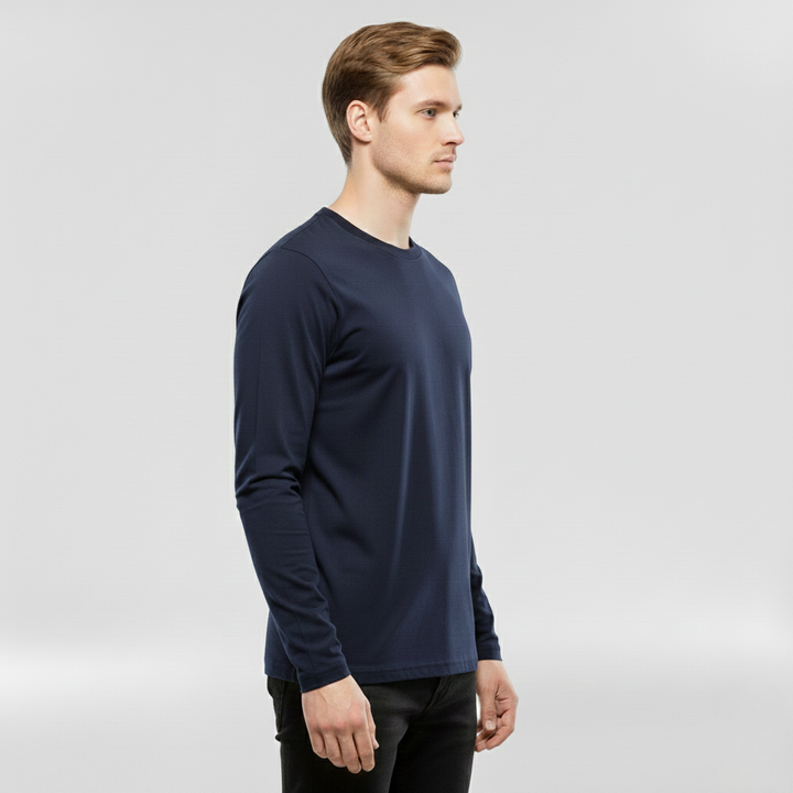 Męska koszulka z długim rękawem i okrągłym dekoltem na co dzień i do warstwowania