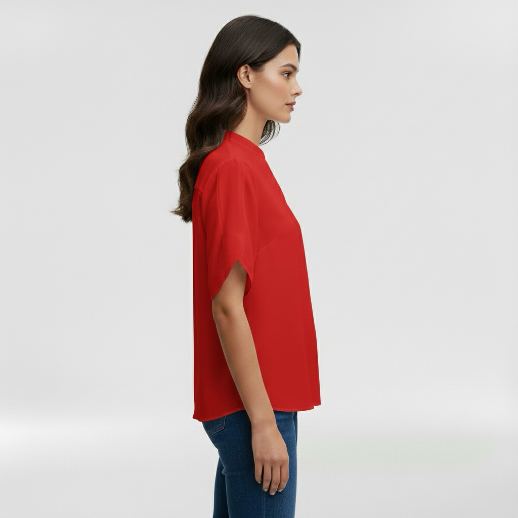 Camicia da donna con scollo a V e manica corta per uso quotidiano