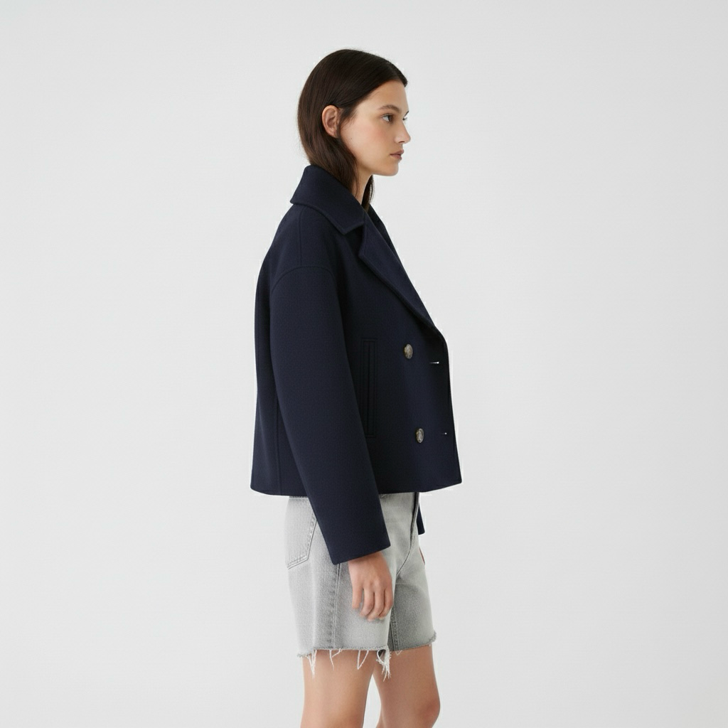 Cappotto lungo da donna con doppia abbottonatura frontale per l'inverno