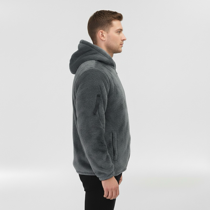 Kurtka z polaru z kapturem i zamkiem błyskawicznym dla mężczyzn na zimę