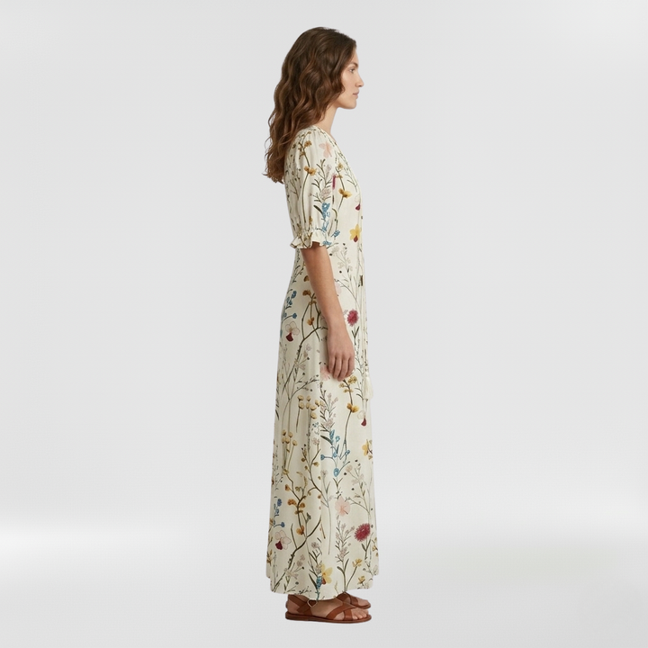 Abito lungo a fiori con maniche corte da donna
