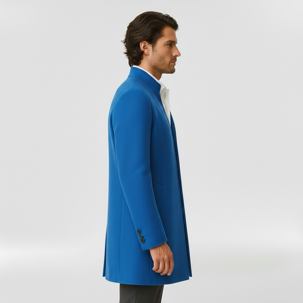 Men's coat with single front button fastening for winter