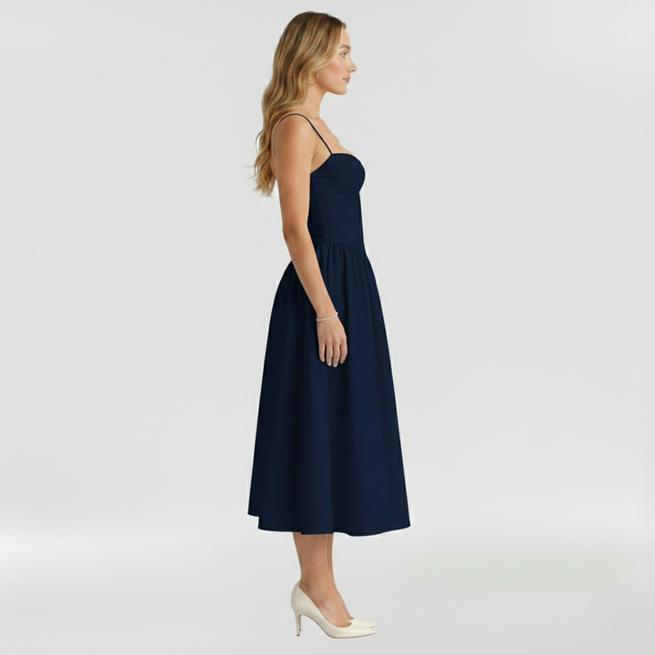 Vestito midi da donna con corpetto a corsetto a stampa floreale