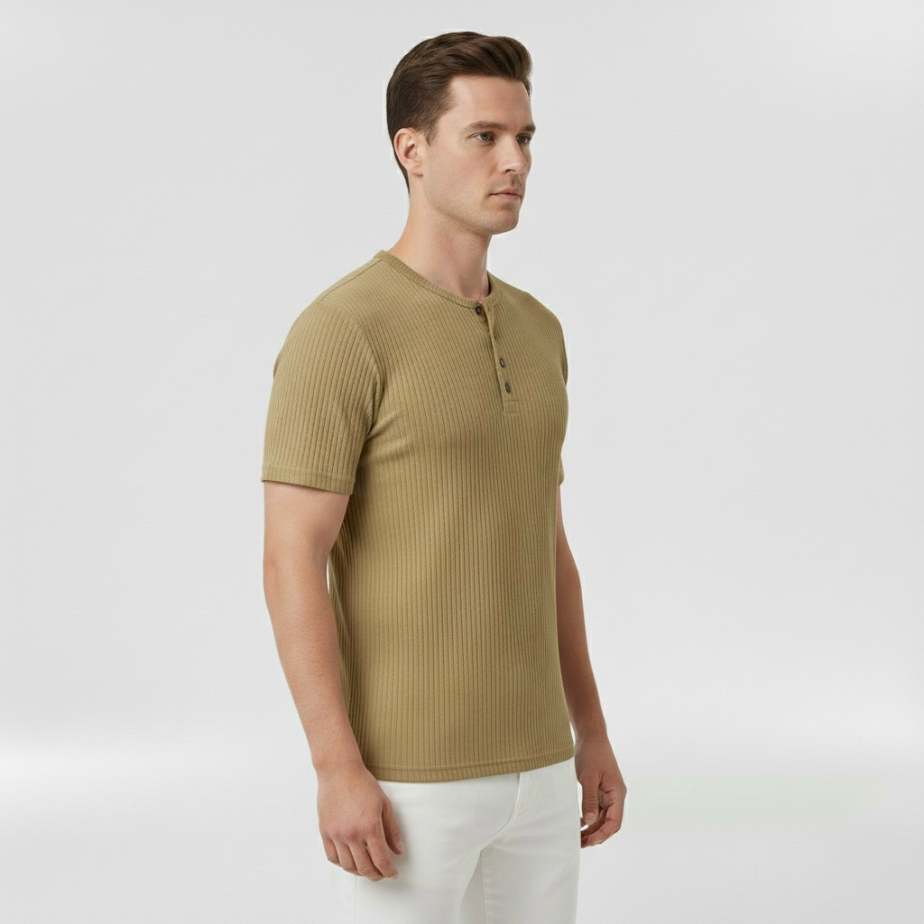 Κοντομάνικη μπλούζα Henley για άντρες με κουμπιά