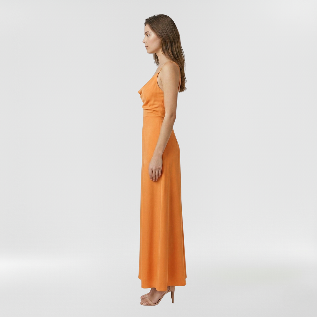 Abito lungo con spacco laterale e bretelle per donna