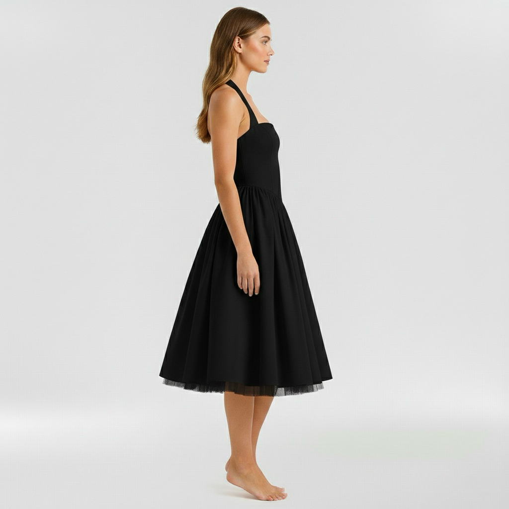 Abito midi da donna senza maniche e svasato per eventi