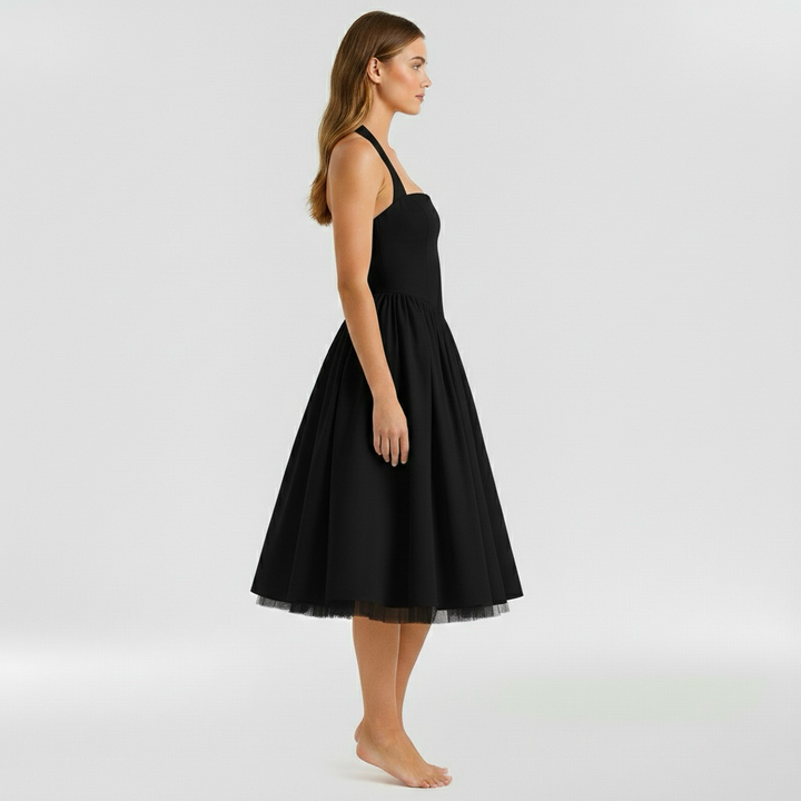 Abito midi da donna senza maniche e svasato per eventi