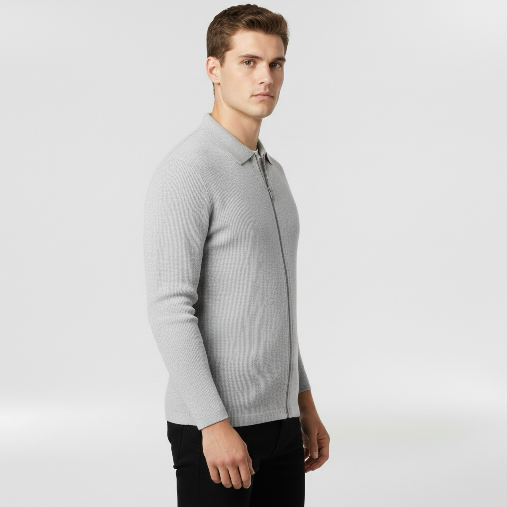 Pánský svetr na zip s vysokým límcem pro každodenní vrstvení