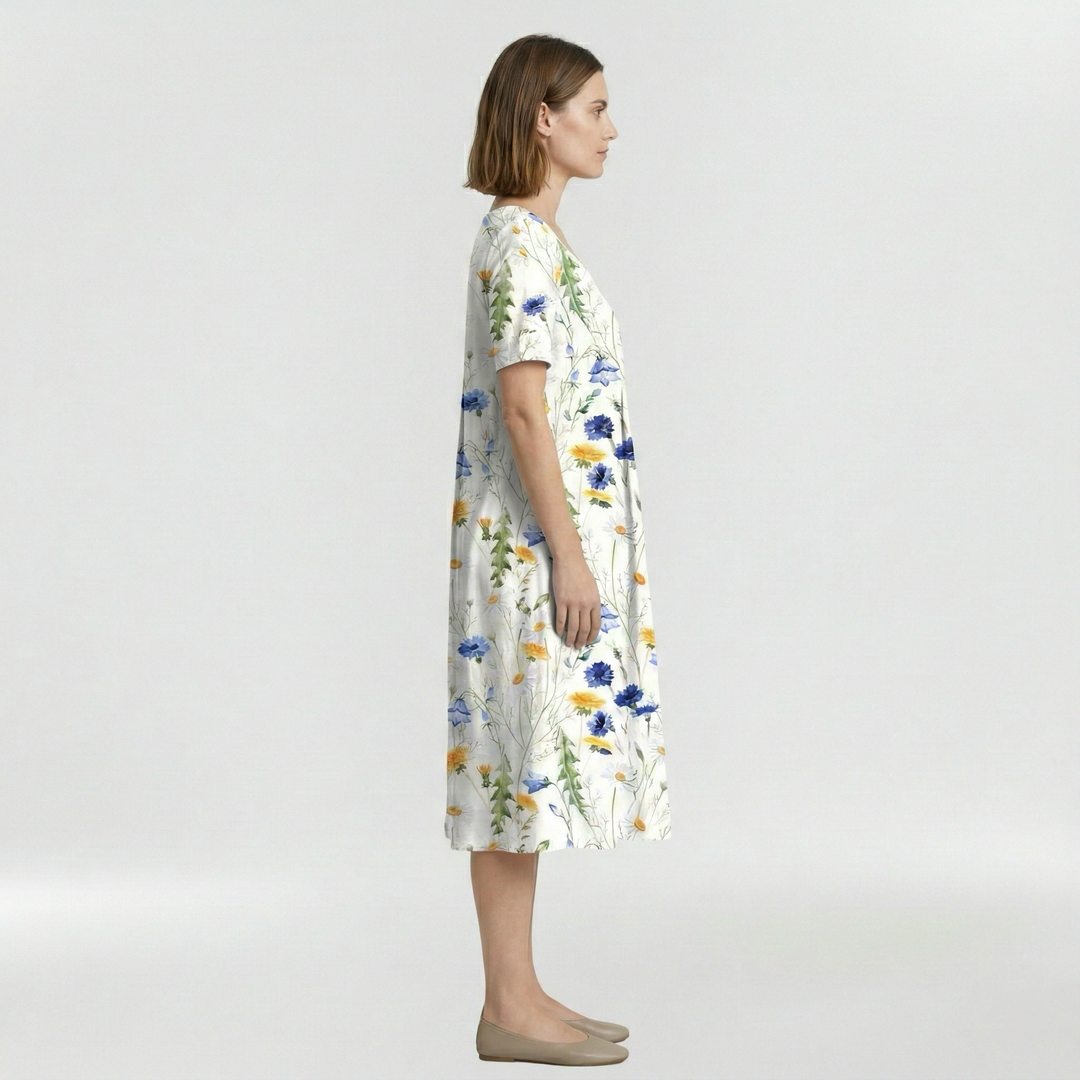 Vestido midi floral de manga corta para mujer diario