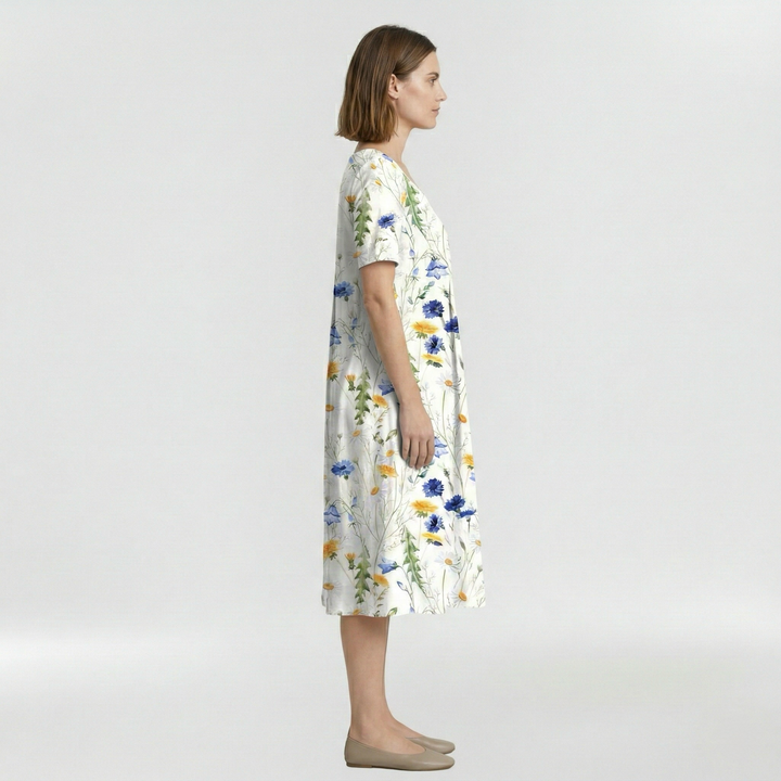 Vestido midi floral de manga corta para mujer diario