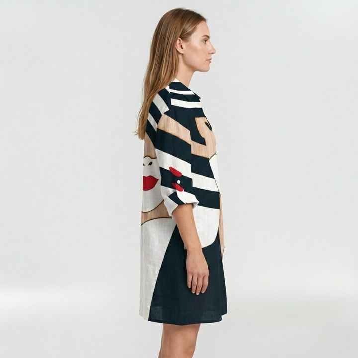 Vestido camisero estampado con mangas largas para mujer