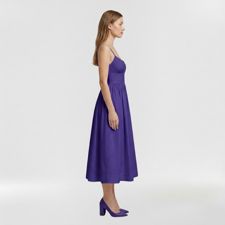 Robe midi sans manches pour femme avec fines bretelles