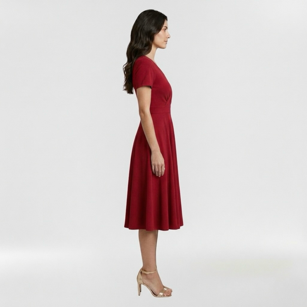 Robe midi pour femme avec décolleté en V et manches courtes