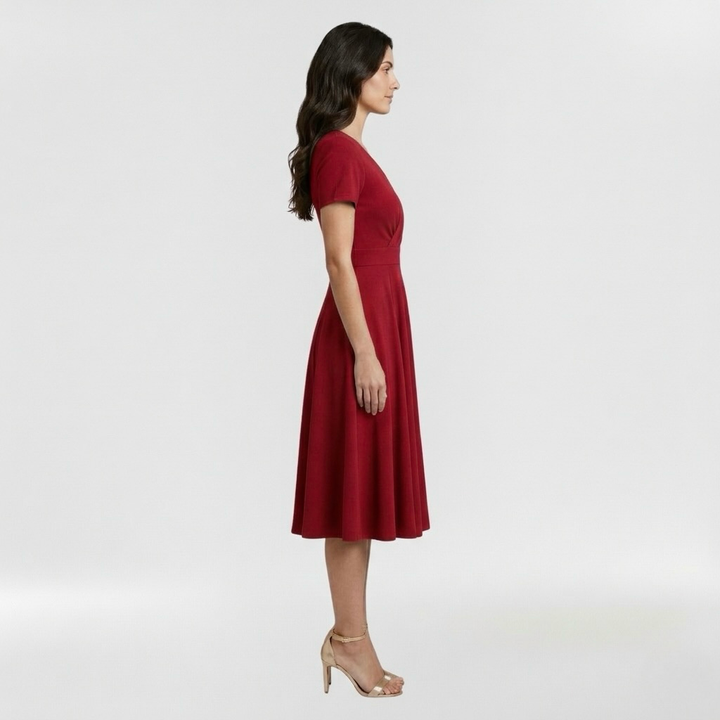 Robe midi pour femme avec décolleté en V et manches courtes