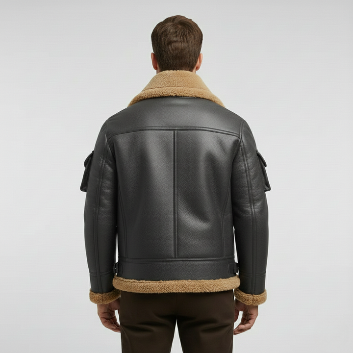 Pánská kožená bunda s beránkem v barvě velbloudí srsti na zimu