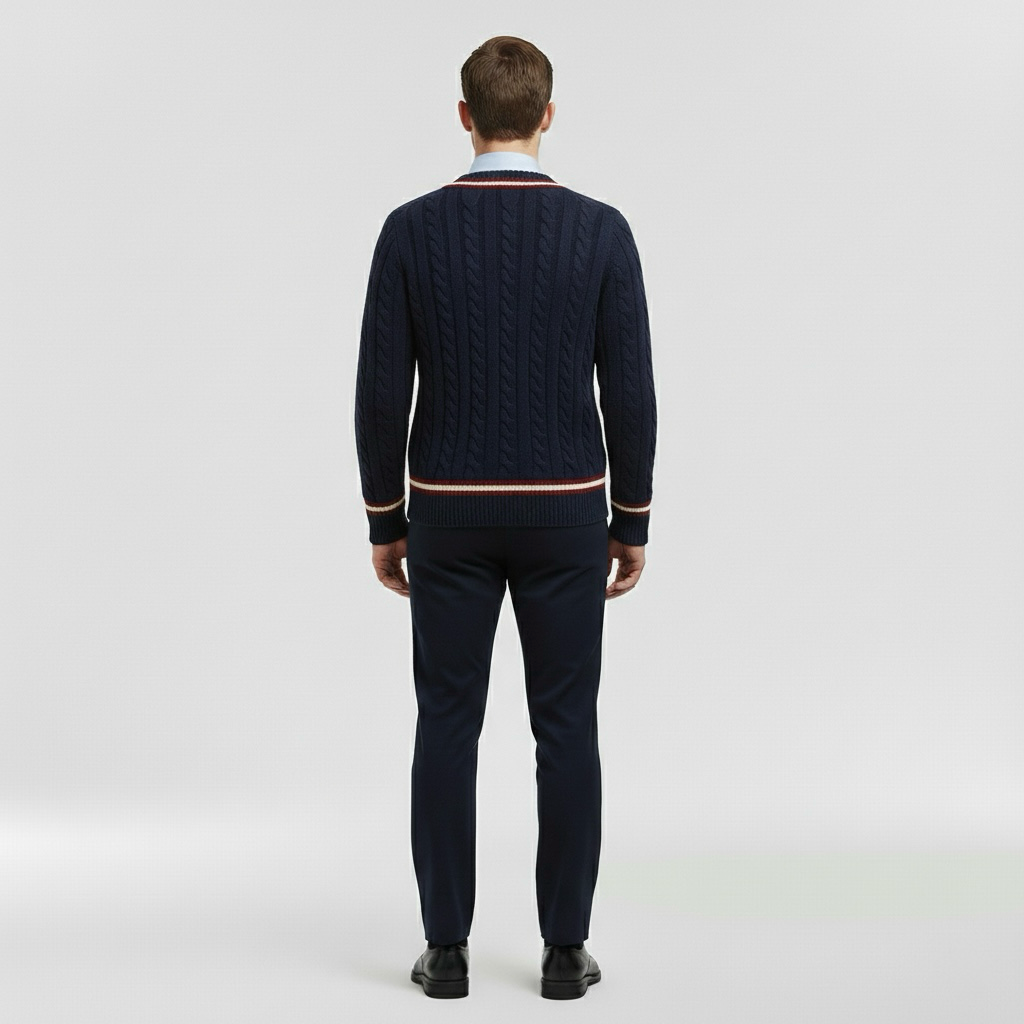 Strickpullover mit V-Ausschnitt für Herren mit kontrastierendem Rand