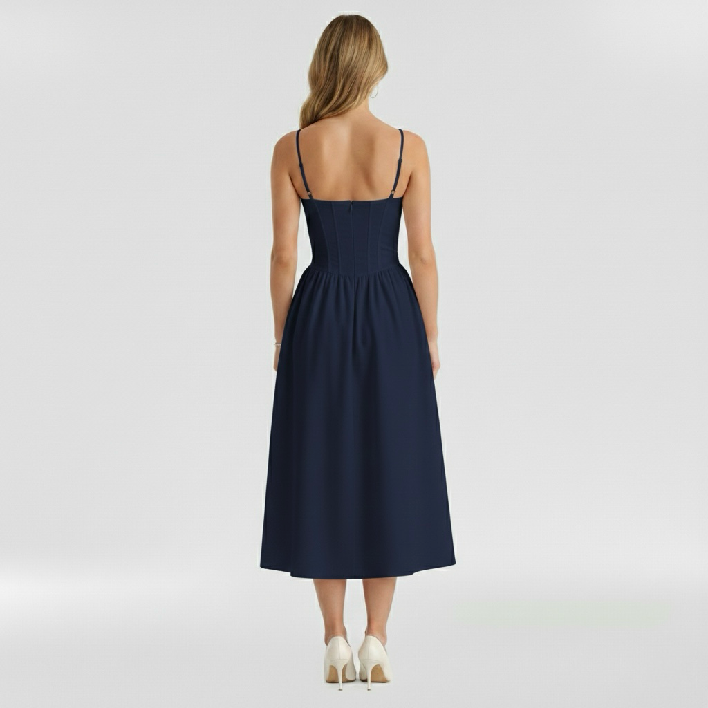 Vestito midi da donna con corpetto a corsetto a stampa floreale